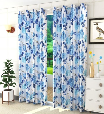 Homefab India 213.5 cm (7 ft) Polyester Room Darkening Door Curtain (Pack Of 2)(Floral, Blue)