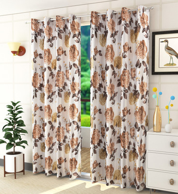 Homefab India 152.4 cm (5 ft) Window Polyester Room Darkening Curtain (Pack Of 2)(Brown, Floral)