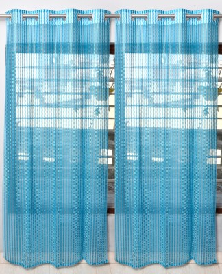 Homefab India 274.5 cm (9 ft) Tissue Transparent Long Door Curtain (Pack Of 2)(Solid, Light Blue)