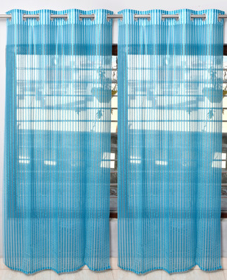 Homefab India 183 cm (6 ft) Shower Tissue Transparent Curtain (Pack Of 2)(Light Blue, Solid)