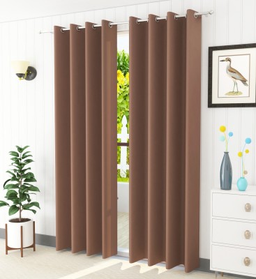 Homefab India 152.4 cm (5 ft) Polyester Blackout Window Curtain (Pack Of 2)(Solid, Brown)