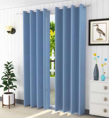 Homefab India 213.5 cm (7 ft) Polyester Blackout Door Curtain (Pack Of 2)(Solid, Light Blue)