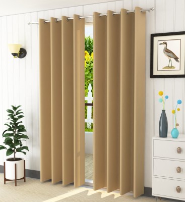 Homefab India 152.4 cm (5 ft) Polyester Blackout Window Curtain (Pack Of 2)(Solid, Beige)