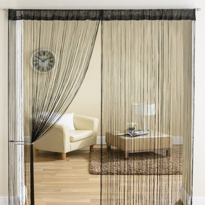 HFI 213.5 cm (7 ft) Door Polyester Transparent Curtain (Pack Of 2)(Black, Solid)