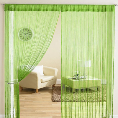 HFI 213.5 cm (7 ft) Door Polyester Semi Transparent Curtain (Pack Of 2)(Green, Solid)