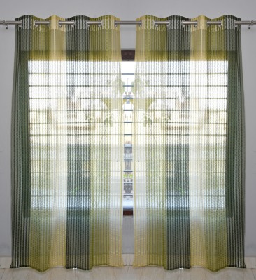 Homefab India 213.5 cm (7 ft) Polyester Transparent Door Curtain (Pack Of 2)(Striped, Green)
