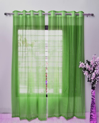 Homefab India 274.5 cm (9 ft) Tissue Transparent Long Door Curtain (Pack Of 2)(Solid, Green)