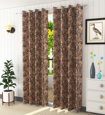 Homefab India 244 cm (8 ft) Polyester Transparent Long Door Curtain (Pack Of 2)(Printed, Brown)