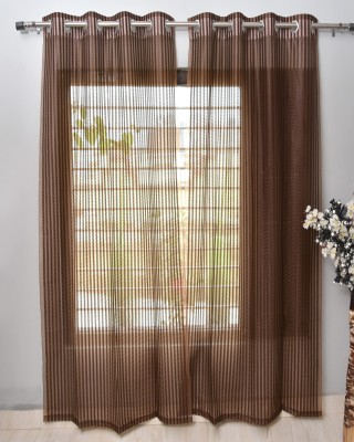 Homefab India 244 cm (8 ft) Tissue Transparent Long Door Curtain (Pack Of 2)(Solid, Brown)