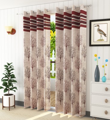 Homefab India 152.5 cm (5 ft) Jacquard Window Curtain (Pack Of 2)(Floral, Maroon)