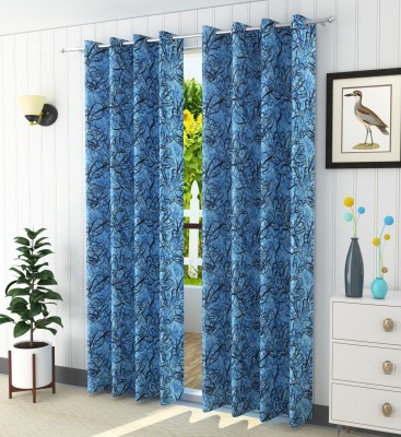 Homefab India 152.5 cm (5 ft) Polyester Room Darkening Window Curtain (Pack Of 2)(Printed, Blue)