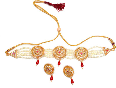 mohit jewellers Brass Gold-plated Gold, White, Red Jewellery Set(Pack of 1)
