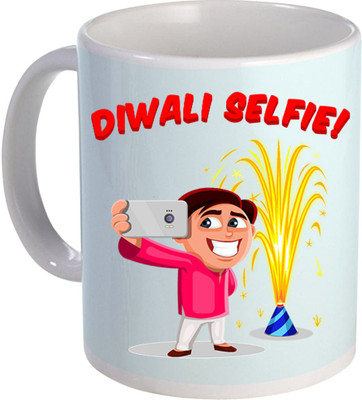 COLOR YARD best happy diwali with sparkling Fireworks and diwali selfi on Ceramic Coffee Mug(320 ml)
