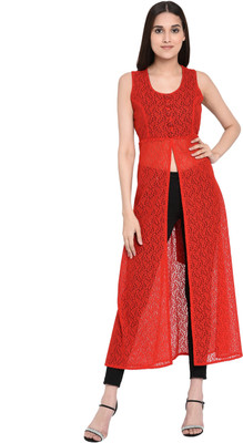 vashist Party No Sleeve Self Design Women Red Top