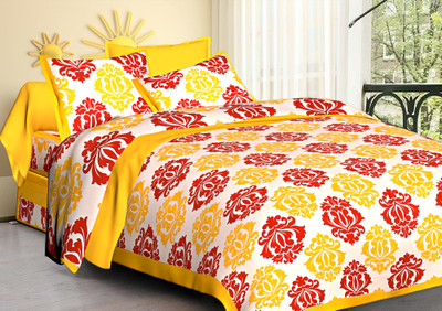 Dev innovation 120 TC Cotton Double Printed Flat Bedsheet(Pack of 1, Yellow)