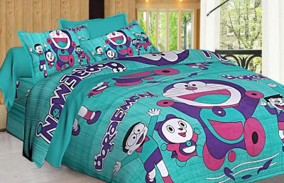 E ELMA 250 TC Cotton Double Printed Flat Bedsheet(Pack of 1, Green)