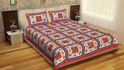 Dev innovation 120 TC Cotton Double Printed Flat Bedsheet(Pack of 1, Orange)