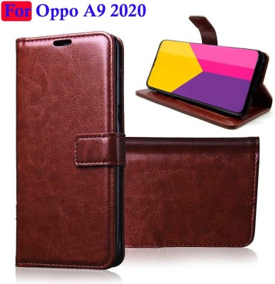 Manobal Flip Cover for Oppo A9 2020, Oppo A5 2020(Brown, Dual Protection, Pack of: 1)