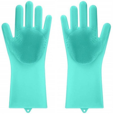 Asha Enterprises Silicone Reusable Gloves With Scrubber cleaning gloves for dust Wet and Dry Glove(Free Size)