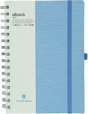 comma Abaca - A5 Size - Wire-O-Bound Spiral Notebook with Elastic Band A5 Notebook Single Ruled 200 Pages(Sky Blue)