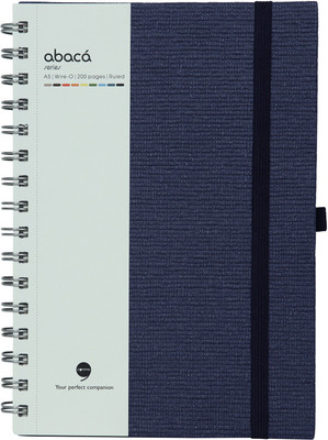 comma Abaca - A5 Size - Wire-O-Bound Spiral Notebook with Elastic Band A5 Notebook Single Ruled 200 Pages(Navy Blue)