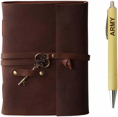 DI-KRAFT Leather Handmade Antique Key Lock Diary A5 Diary unruled 200 Pages(Brown)