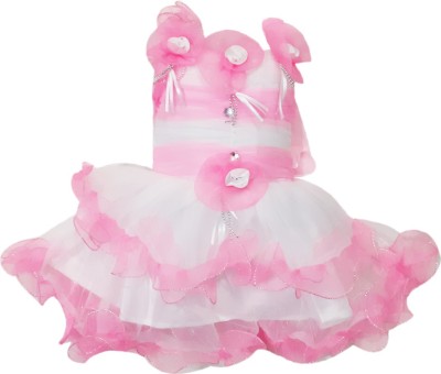 any time fashion Girls Midi/Knee Length Festive/Wedding Dress(Pink, Sleeveless)