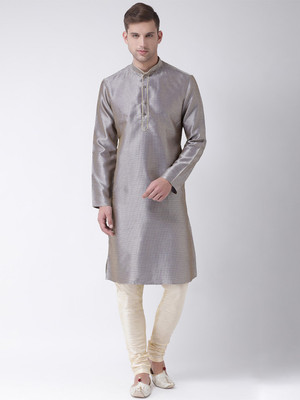 Tabard Men Printed Straight Kurta(Grey)