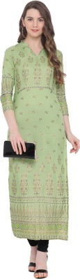 Indian Virasat Women Printed Straight Kurta(Green)