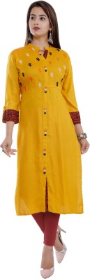 SRE ENTERPRISE Women Embroidered Straight Kurta(Yellow)