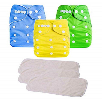 Chinmay Kids ®Quirk Reusable Baby Washable Cotton Cloth Diaper -Combo of 3 Pieces With 3 Inserts