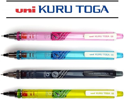 uni-ball Kurutoga M5-450T 0.5mm, Built in Eraser (Multicolor Body) Pencil(Set of 4, Multicolor)