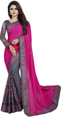 Gymfy Embroidered Bollywood Net Saree(Multicolor)