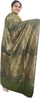 KAVIM Polyester Wool Blend Printed Women Shawl(Dark Green)