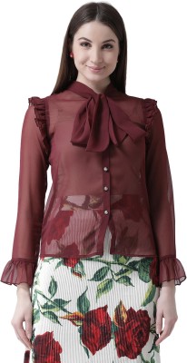 KASSUALLY Women Solid Casual Maroon Shirt