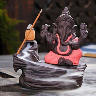 Craft Junction Handcrafted Lord Ganesha Smoke Backflow Cone Incense Holder With 10 Incense Cones Decorative Showpiece  -  9.5 cm(Polyresin, Multicolor)