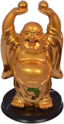 Oanik Feng Shui Laughing Buddha In Radium with Money Ingot Decorative Showpiece  -  10 cm(Polyresin, Copper)
