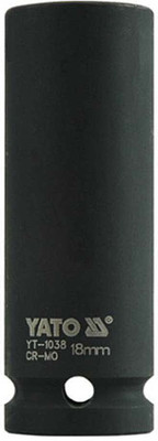 YATO YT-1038 Cold Forged CrMo 1/2 inch Drive Black Phosphated Surface AS Drive Hexagonal Deep Impact-18mm Socket Set(Pack of 1)