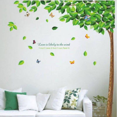 Aquire 120 cm Bestselling Green Leaves Tree 9011 Self Adhesive Sticker(Pack of 1)