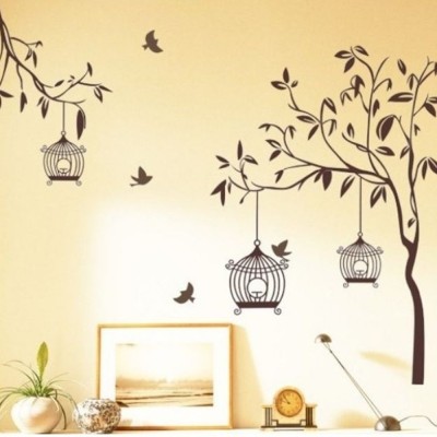 Aquire Decals Tree With Birds And Cages 7127 Small PVC Vinyl(Pack of 1)