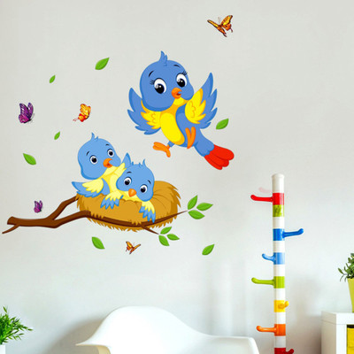 Aquire 80 cm Happy Birds Family Wall Decor For Kids Bedroom Decoration Vinyl Self Adhesive Sticker(Pack of 1)