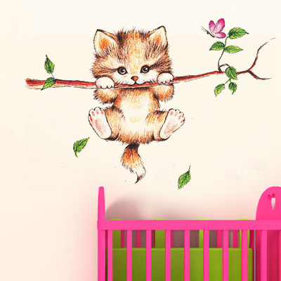 Aquire 90 cm Little Catty On Branch 6410 Self Adhesive Sticker(Pack of 1)