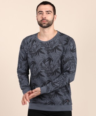 Spykar Printed Round Neck Casual Men Blue Sweater