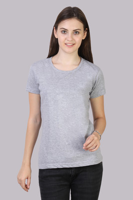 Fleximaa Solid Women Round Neck Grey T-Shirt
