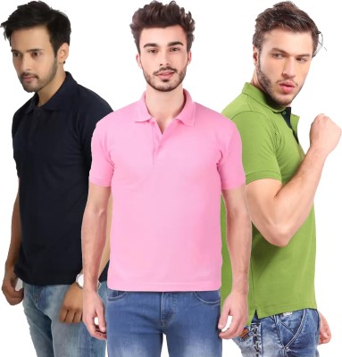 KEOTI Solid Men Polo Neck Dark Blue, Pink, Light Green T-Shirt