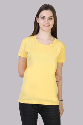 Fleximaa Solid Women Round Neck Yellow T-Shirt