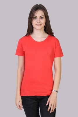 Fleximaa Solid Women Round Neck Red T-Shirt