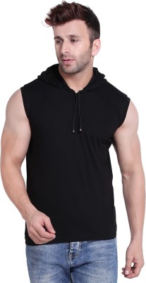 Bi Fashion Solid Men Hooded Neck Black T-Shirt