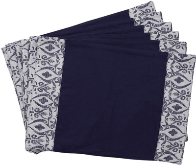 Dekor World Rectangular Pack of 6 Table Placemat(Dark Blue, Cotton)
