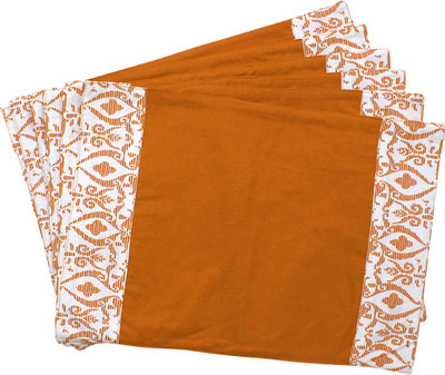 Dekor World Rectangular Pack of 6 Table Placemat(Orange, Cotton)